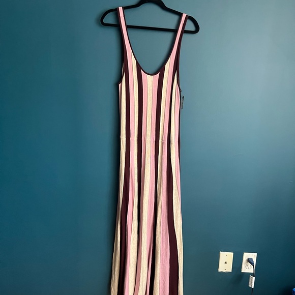 Leith dress from Nordstroms. Pink, burgundy, beige vertical striped midi dress - Picture 2 of 5